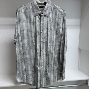 Reunion Men’s XL Long Sleeve Button Down Soft 100% Cotton Dress Shirt Gray Green